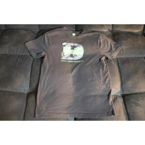 John Deere T-Shirt Mens M Black Short Sleeve Spell Out Graphic w/ Baseball Hat - Picture 2 of 11